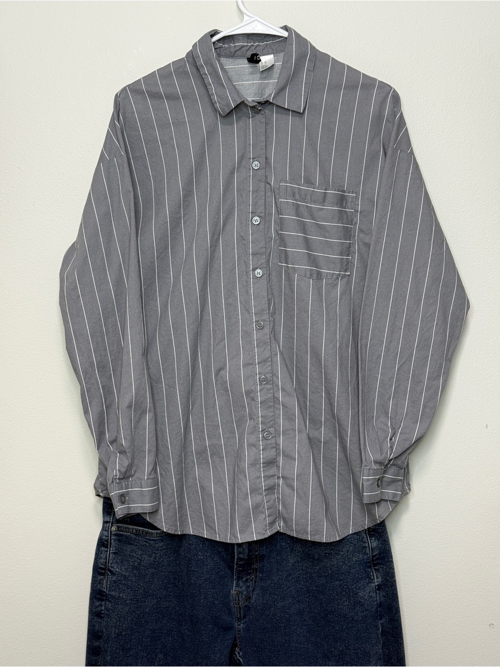 H&M Divided Dark Gray Pinstripe Casual Button-Down Shirt